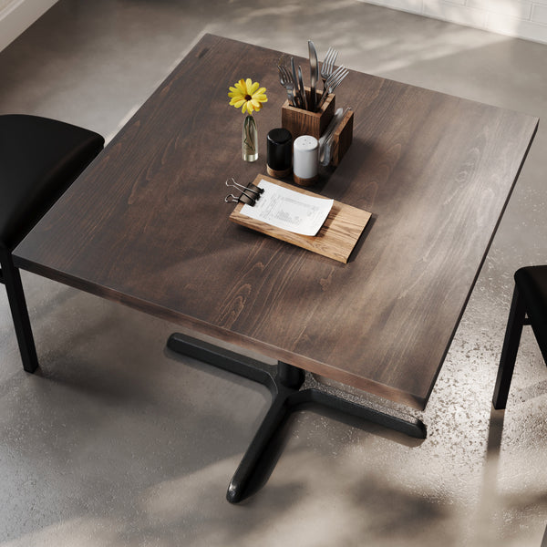 Dark Brown Top/Black Base |#| Commercial 36" SQ Dark Brown Tabletop-30x30 Table Height Black Cast Iron X Base