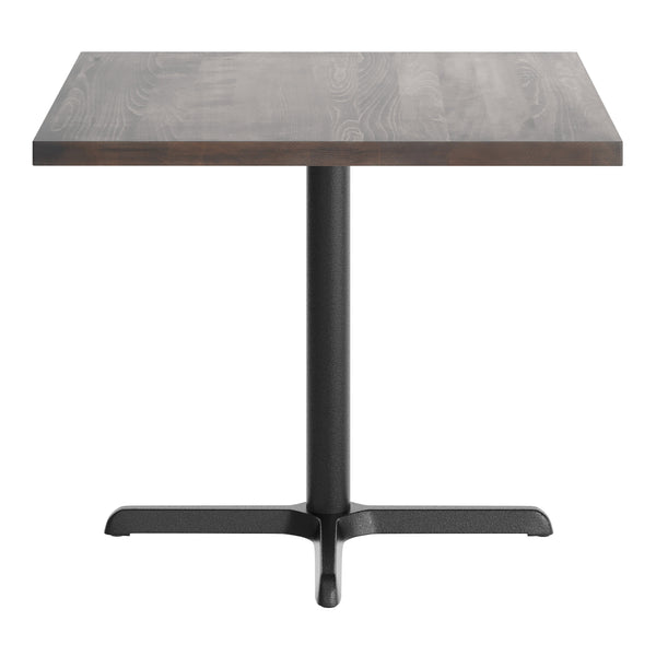 Dark Brown Top/Black Base |#| Commercial 36" SQ Dark Brown Tabletop-30x30 Table Height Black Cast Iron X Base