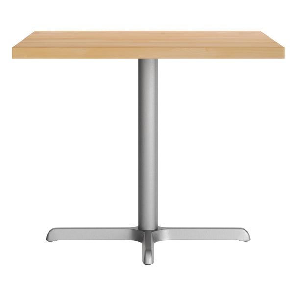 Natural Top/Silver Base |#| Commercial 36" SQ Natural Tabletop-30x30 Table Height Silver Cast Iron X Base