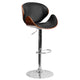 Walnut |#| Walnut Bentwood Adjustable Height Barstool with Curved Back and Black Vinyl Seat