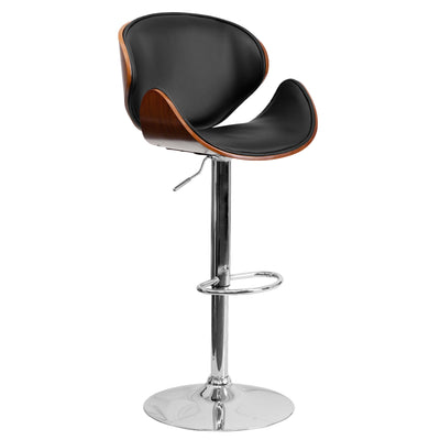 Bentwood Adjustable Height Barstool with Curved Vinyl Seat and Back