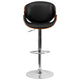 Walnut |#| Walnut Bentwood Adjustable Height Barstool with Curved Back and Black Vinyl Seat