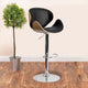 Beech |#| Beech Bentwood Adjustable Height Barstool with Curved Back and Black Vinyl Seat