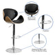 Beech |#| Beech Bentwood Adjustable Height Barstool with Curved Back and Black Vinyl Seat
