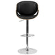Beech |#| Beech Bentwood Adjustable Height Barstool with Curved Back and Black Vinyl Seat