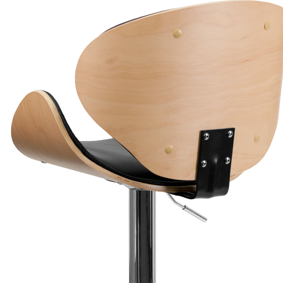 Beech |#| Beech Bentwood Adjustable Height Barstool with Curved Back and Black Vinyl Seat