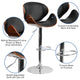 Walnut |#| Walnut Bentwood Adjustable Height Barstool with Curved Back and Black Vinyl Seat