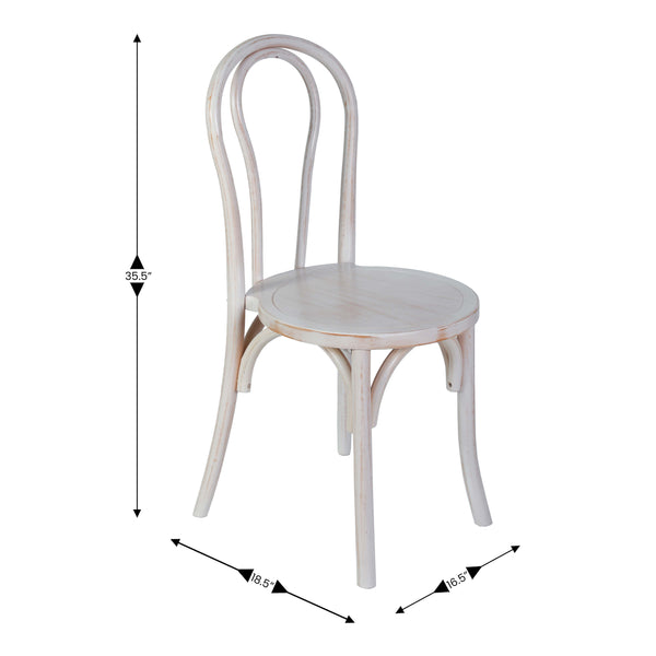 White Wash |#| Thonet Solid Wood Stackable Dining Chair with Fixed Floor Glides in White Wash
