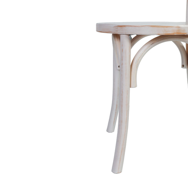 White Wash |#| Thonet Solid Wood Stackable Dining Chair with Fixed Floor Glides in White Wash