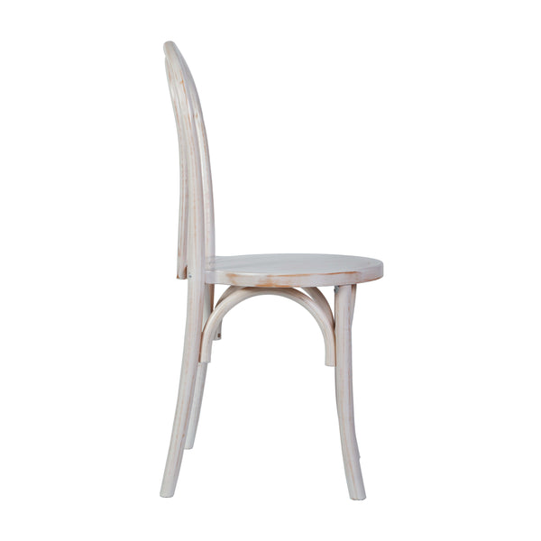 White Wash |#| Thonet Solid Wood Stackable Dining Chair with Fixed Floor Glides in White Wash
