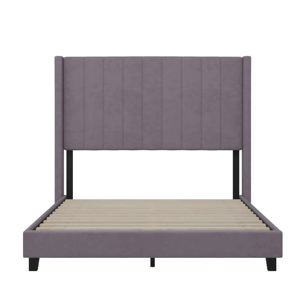 Gray Velvet,Full |#| Full Size Upholstered Platform Bed with Wingback Headboard - Gray Velvet