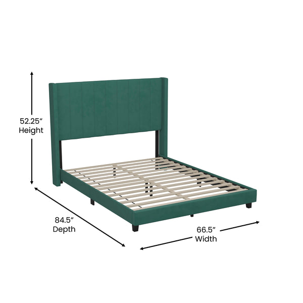 Emerald Velvet,Full |#| Full Size Upholstered Platform Bed with Wingback Headboard - Emerald Velvet