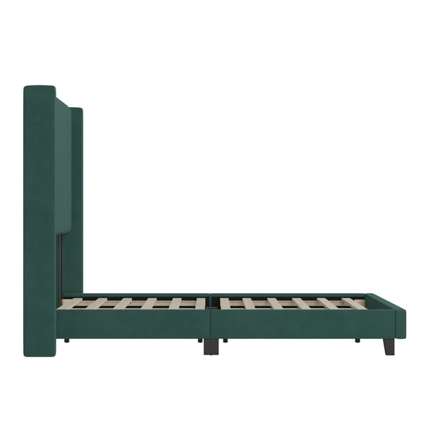 Emerald Velvet,Full |#| Full Size Upholstered Platform Bed with Wingback Headboard - Emerald Velvet