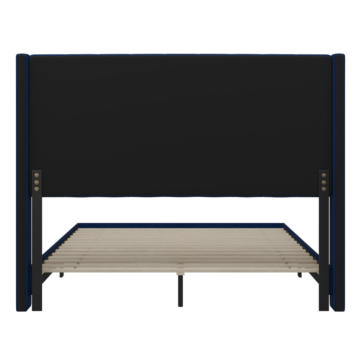 Navy Velvet,Queen |#| Queen Size Upholstered Platform Bed with Wingback Headboard - Navy Velvet