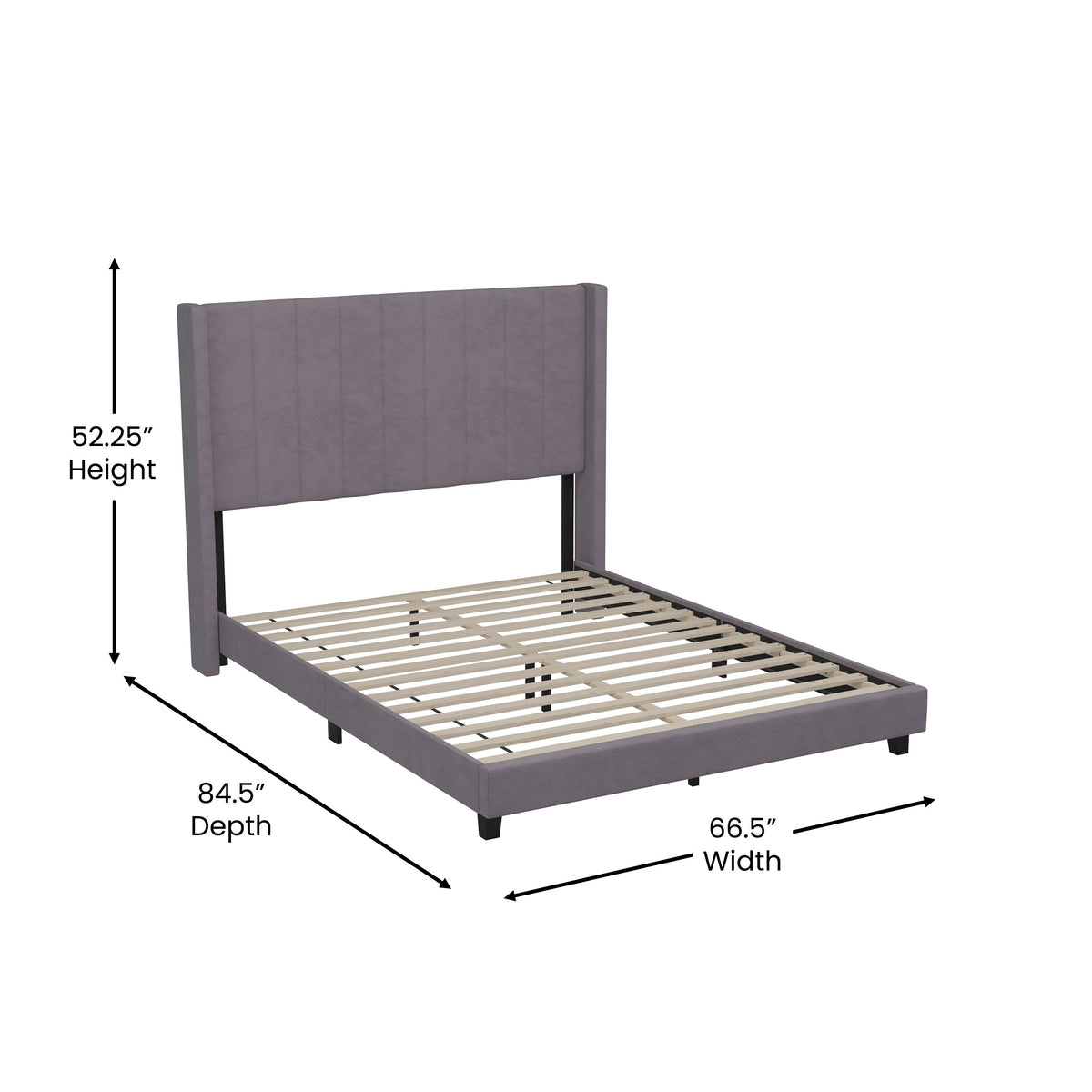 Gray Velvet,Queen |#| Queen Size Upholstered Platform Bed with Wingback Headboard - Gray Velvet