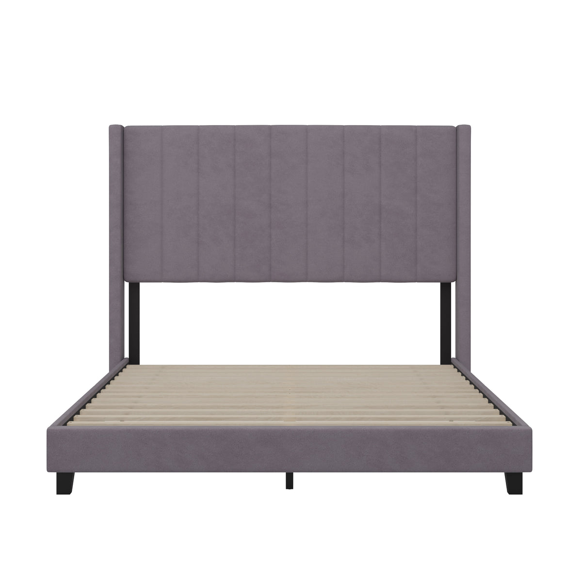 Gray Velvet,Queen |#| Queen Size Upholstered Platform Bed with Wingback Headboard - Gray Velvet