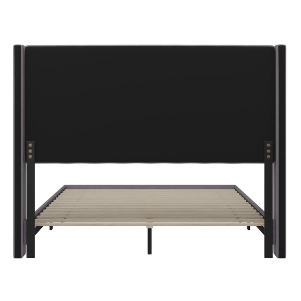 Gray Velvet,Queen |#| Queen Size Upholstered Platform Bed with Wingback Headboard - Gray Velvet