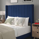 Navy Velvet,Full |#| Full Size Upholstered Platform Bed with Wingback Headboard - Navy Velvet