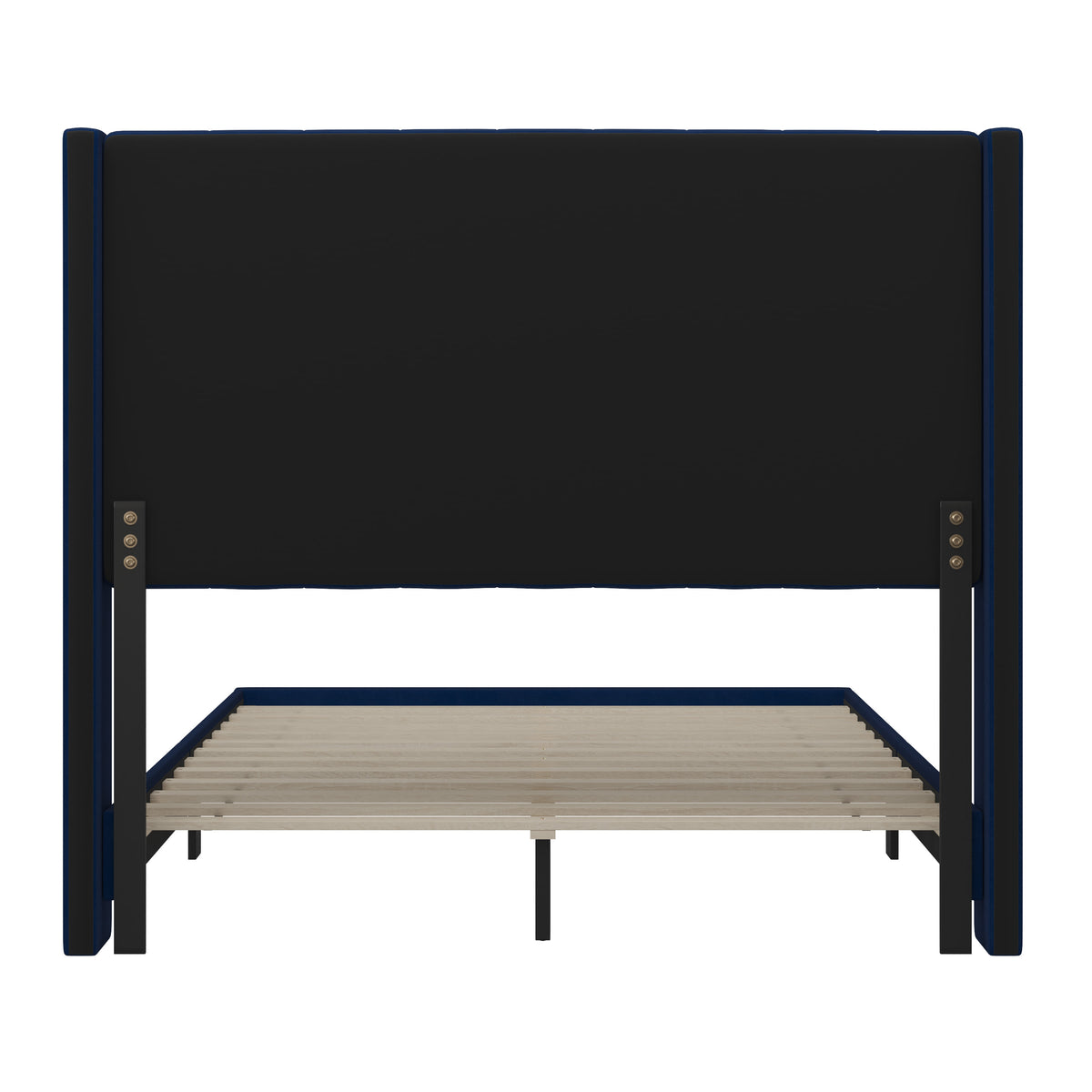 Navy Velvet,Full |#| Full Size Upholstered Platform Bed with Wingback Headboard - Navy Velvet