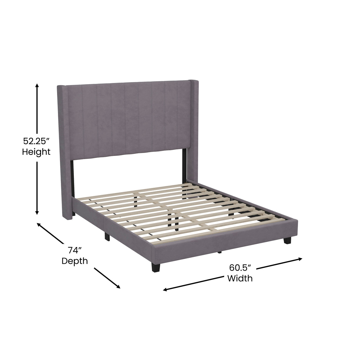 Gray Velvet,Full |#| Full Size Upholstered Platform Bed with Wingback Headboard - Gray Velvet