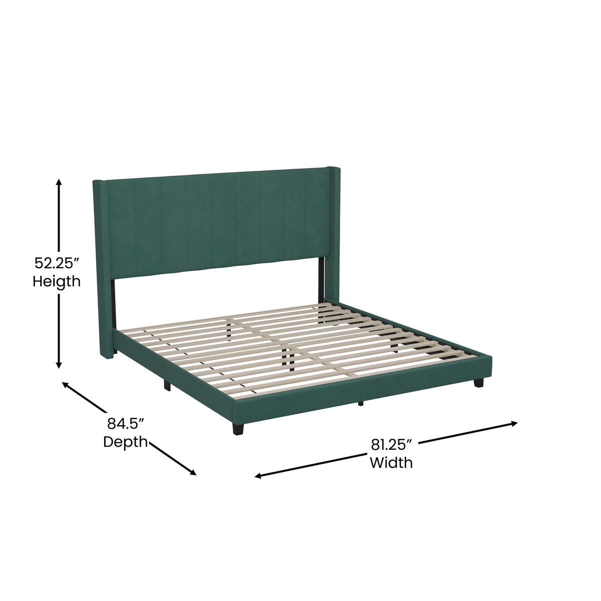 Emerald Velvet,King |#| King Size Upholstered Platform Bed with Wingback Headboard - Emerald Velvet