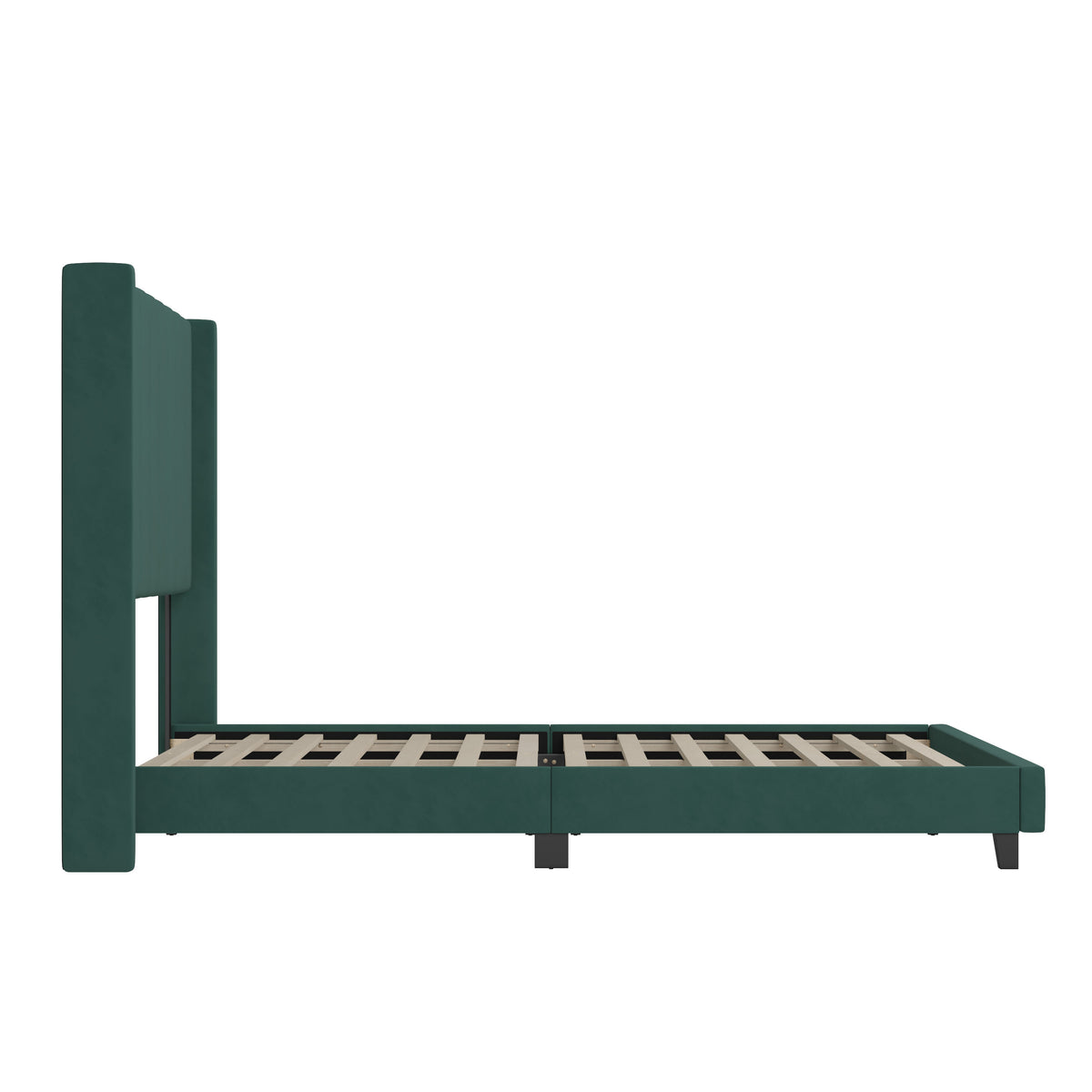 Emerald Velvet,King |#| King Size Upholstered Platform Bed with Wingback Headboard - Emerald Velvet