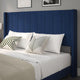 Navy Velvet,King |#| King Size Upholstered Platform Bed with Wingback Headboard - Navy Velvet