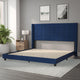Navy Velvet,King |#| King Size Upholstered Platform Bed with Wingback Headboard - Navy Velvet