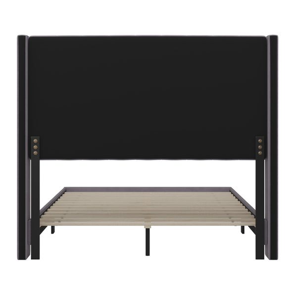 Gray Velvet,Full |#| Full Size Upholstered Platform Bed with Wingback Headboard - Gray Velvet