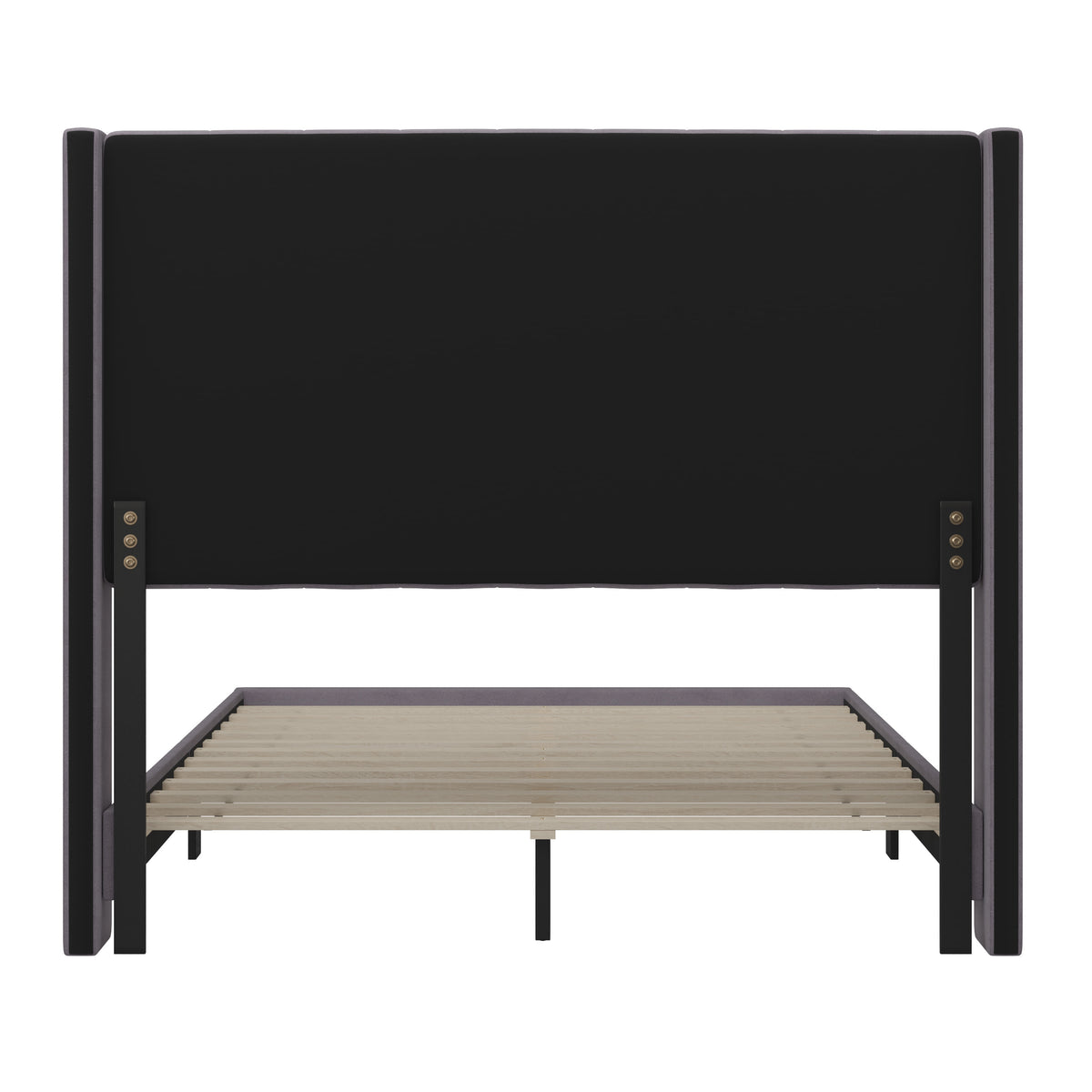 Gray Velvet,Full |#| Full Size Upholstered Platform Bed with Wingback Headboard - Gray Velvet