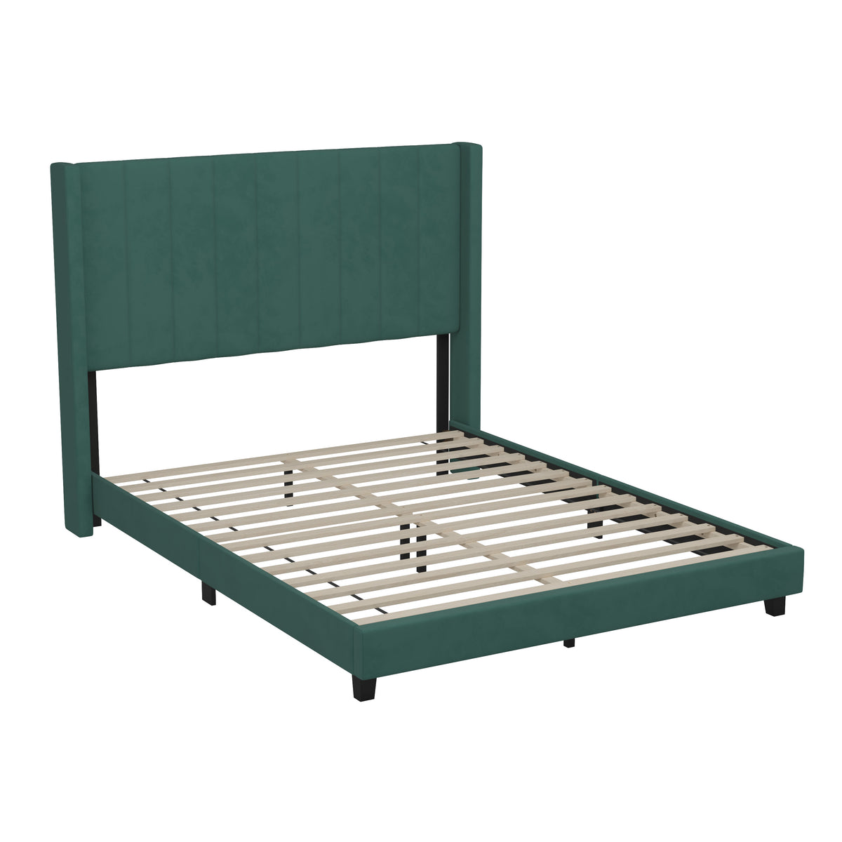 Emerald Velvet,Queen |#| Queen Size Upholstered Platform Bed with Wingback Headboard - Emerald Velvet