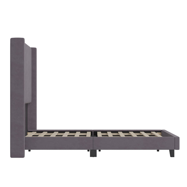 Gray Velvet,Full |#| Full Size Upholstered Platform Bed with Wingback Headboard - Gray Velvet