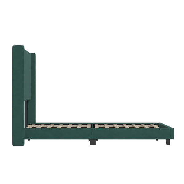 Emerald Velvet,Queen |#| Queen Size Upholstered Platform Bed with Wingback Headboard - Emerald Velvet