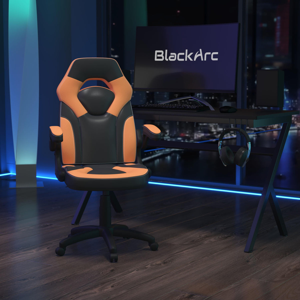 Orange |#| Ergonomic Orange and Black Computer Gaming Chair with Padded Flip-Up Arms