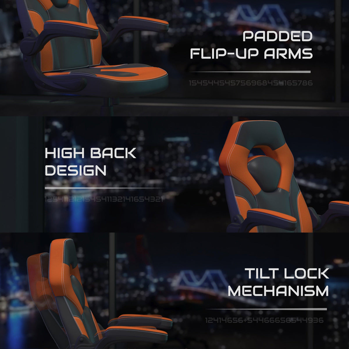 Orange |#| Ergonomic Orange and Black Computer Gaming Chair with Padded Flip-Up Arms
