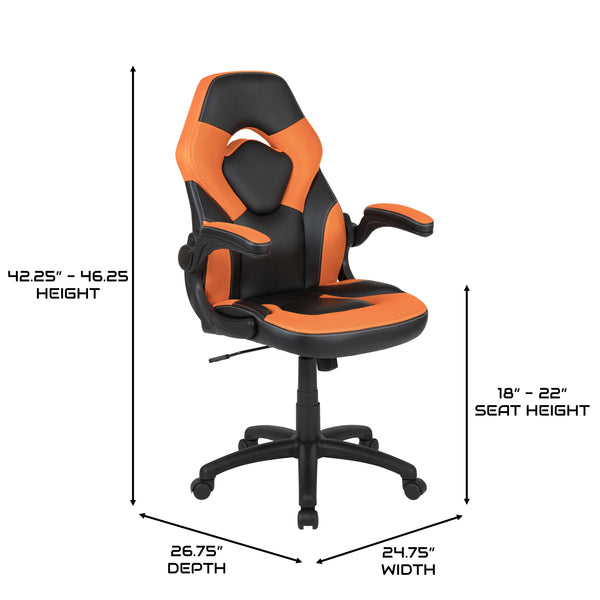 Orange |#| Ergonomic Orange and Black Computer Gaming Chair with Padded Flip-Up Arms