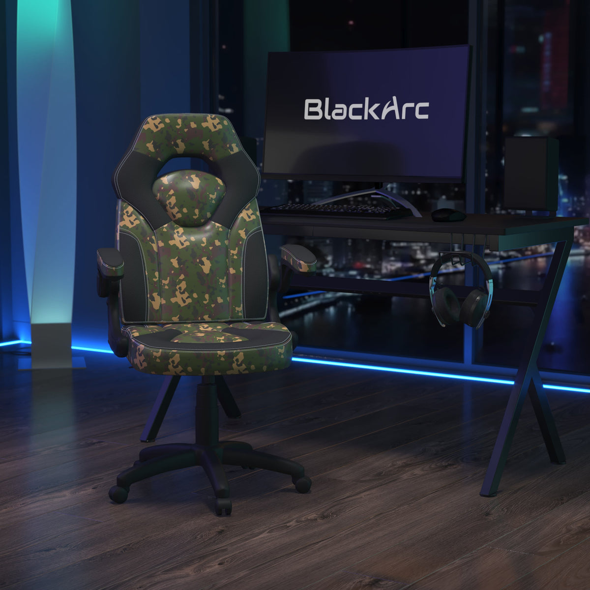 Camouflage |#| Ergonomic Camo and Black Computer Gaming Chair with Padded Flip-Up Arms