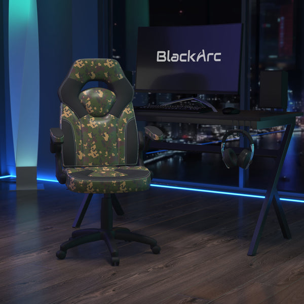 Camouflage |#| Ergonomic Camo and Black Computer Gaming Chair with Padded Flip-Up Arms