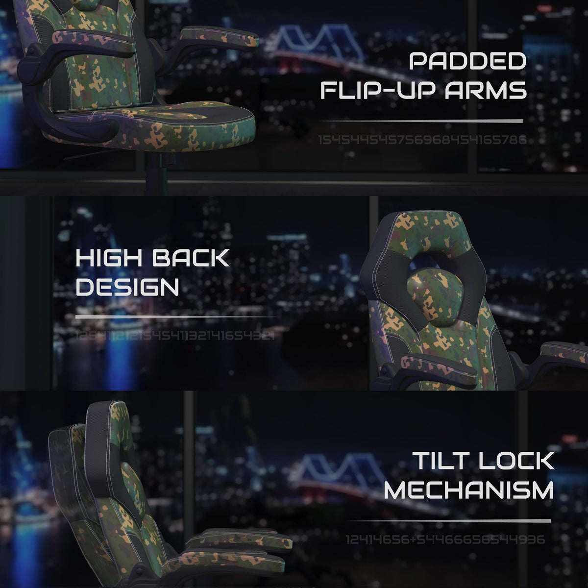 Camouflage |#| Ergonomic Camo and Black Computer Gaming Chair with Padded Flip-Up Arms