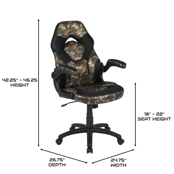Camouflage |#| Ergonomic Camo and Black Computer Gaming Chair with Padded Flip-Up Arms