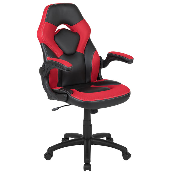 Red |#| Ergonomic Red and Black Computer Gaming Chair with Padded Flip-Up Arms