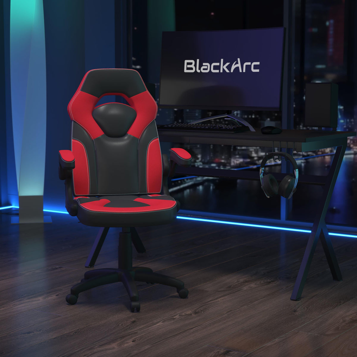 Red |#| Ergonomic Red and Black Computer Gaming Chair with Padded Flip-Up Arms