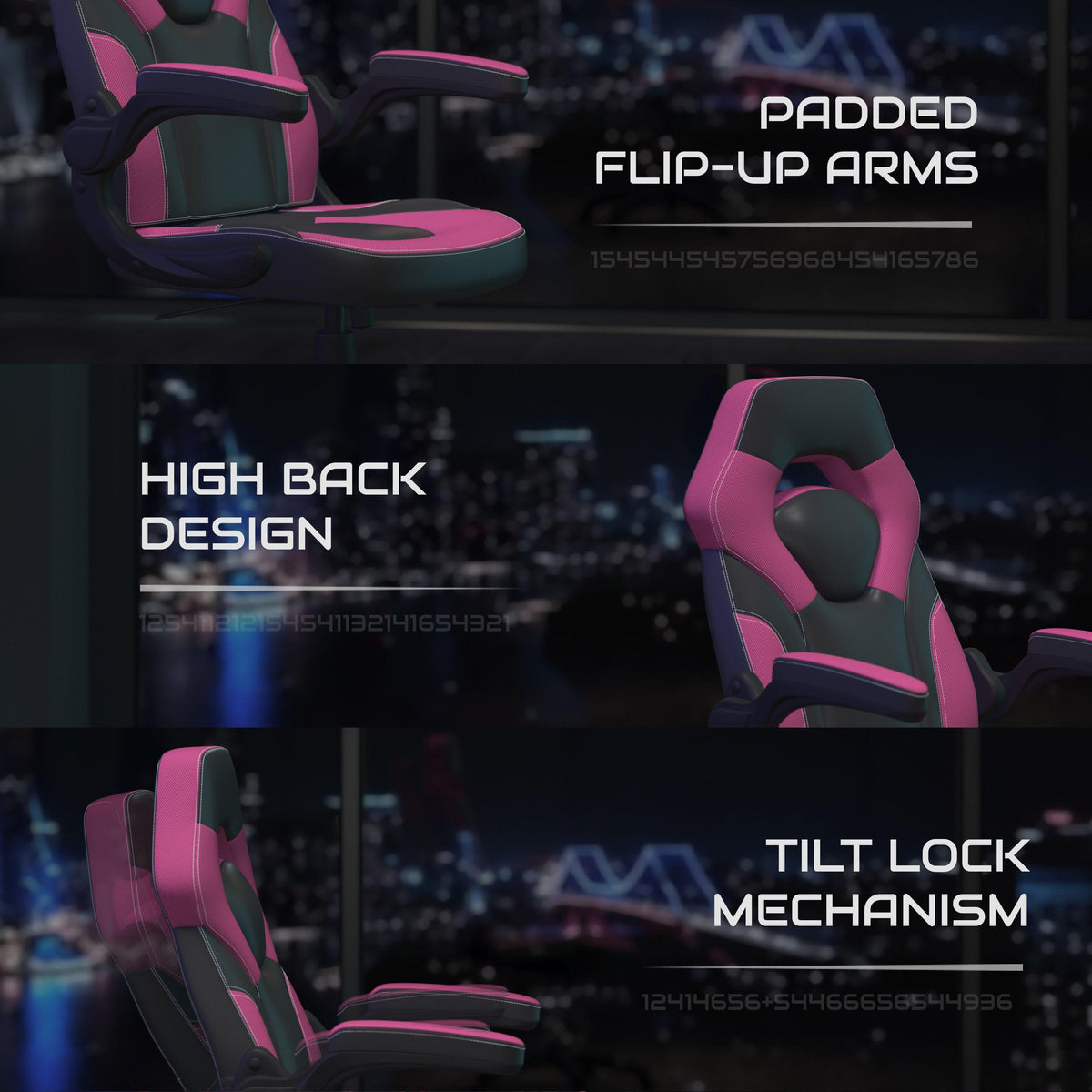 Pink |#| Ergonomic Pink and Black Computer Gaming Chair with Padded Flip-Up Arms