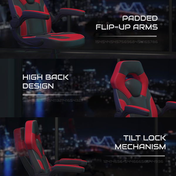 Red |#| Ergonomic Red and Black Computer Gaming Chair with Padded Flip-Up Arms