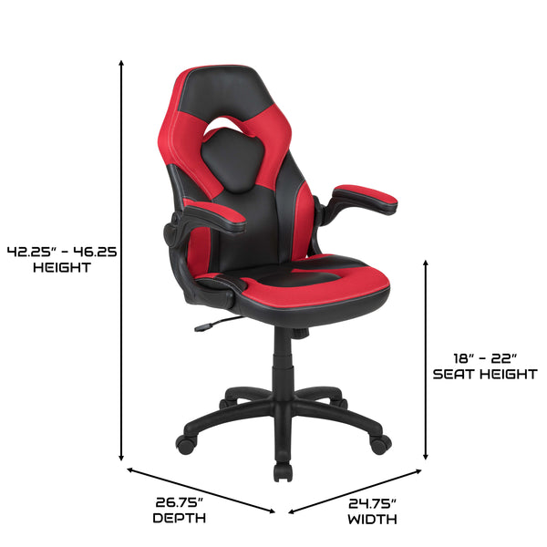 Red |#| Ergonomic Red and Black Computer Gaming Chair with Padded Flip-Up Arms