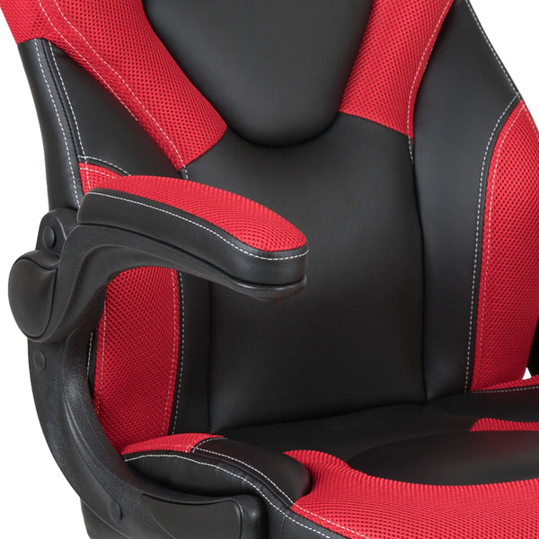 Red |#| Ergonomic Red and Black Computer Gaming Chair with Padded Flip-Up Arms