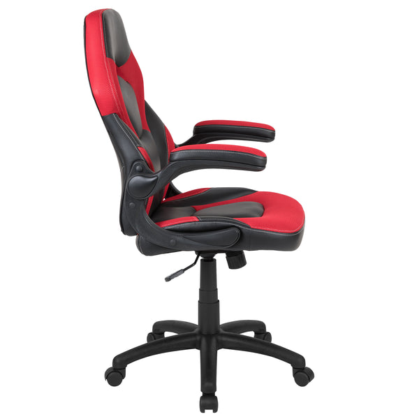 Red |#| Ergonomic Red and Black Computer Gaming Chair with Padded Flip-Up Arms