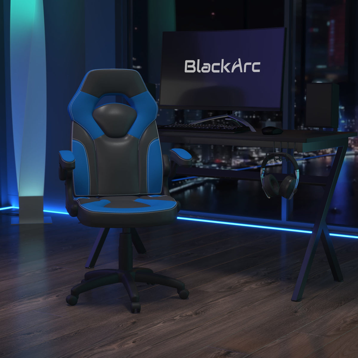 Blue |#| Ergonomic Blue and Black Computer Gaming Chair with Padded Flip-Up Arms