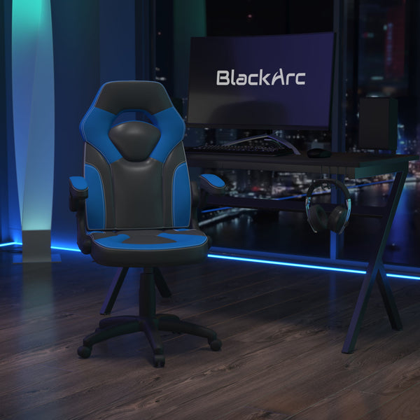 Blue |#| Ergonomic Blue and Black Computer Gaming Chair with Padded Flip-Up Arms