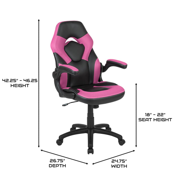 Pink |#| Ergonomic Pink and Black Computer Gaming Chair with Padded Flip-Up Arms
